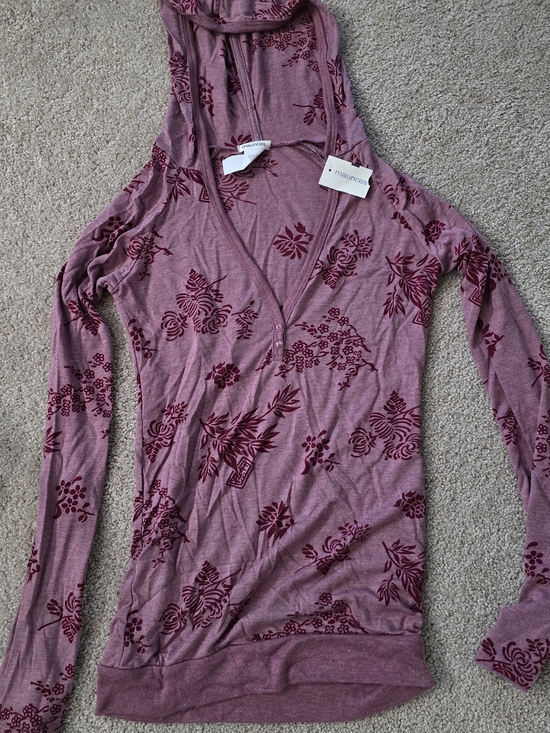Maurices Tops - Maurices Rose Pink Floral Hooded V-Neck Long Sleeve Top